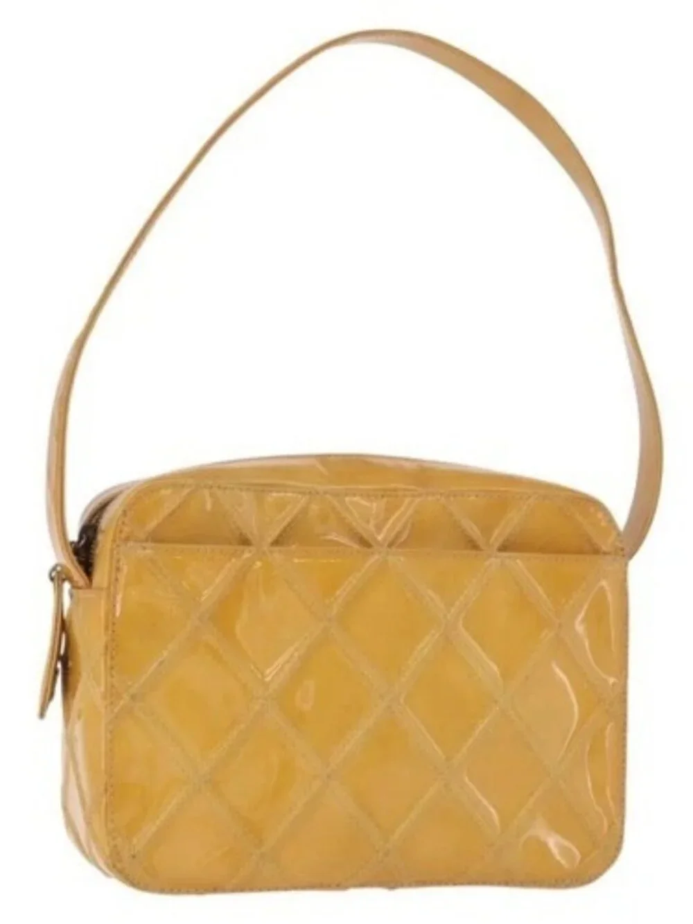 CHANEL Bicolore Shoulder Bag Patent leather Yellow CC Auth 182869A